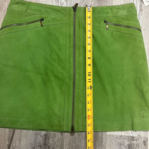 MICHAEL KORS green suede leather front two way zip pencil mini skirt sz 14 - Picture 6 of 8